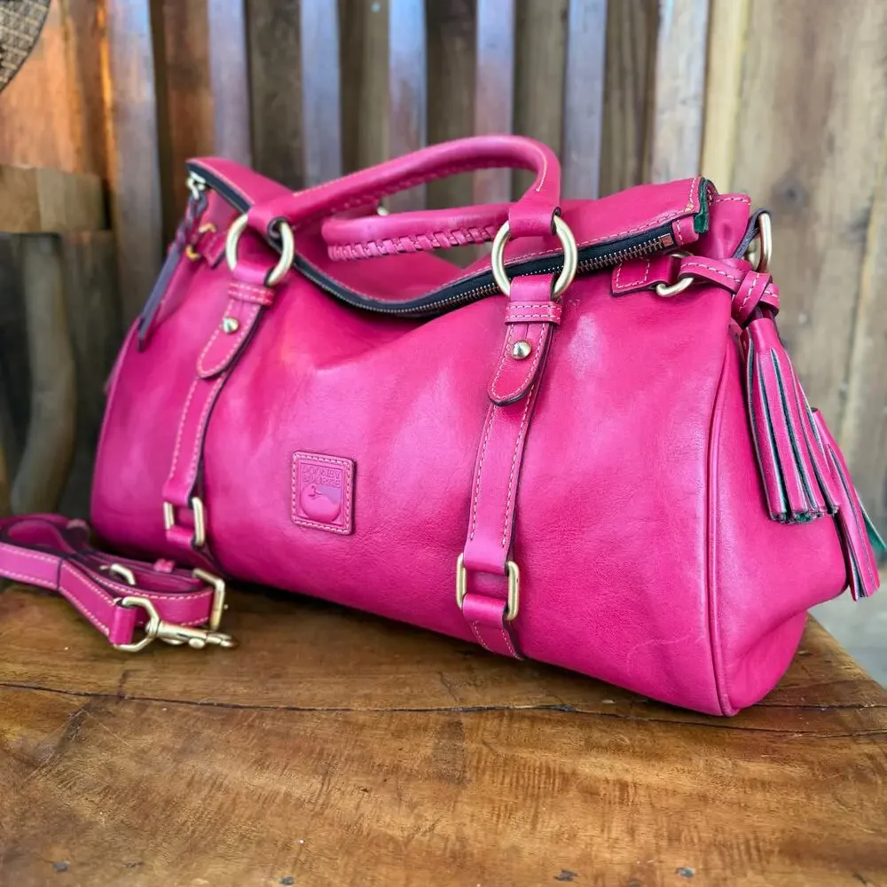 Dooney  Bourke 8L980 Large Florentine Leather Satchel Fuchsia Pink Crossbody Bag